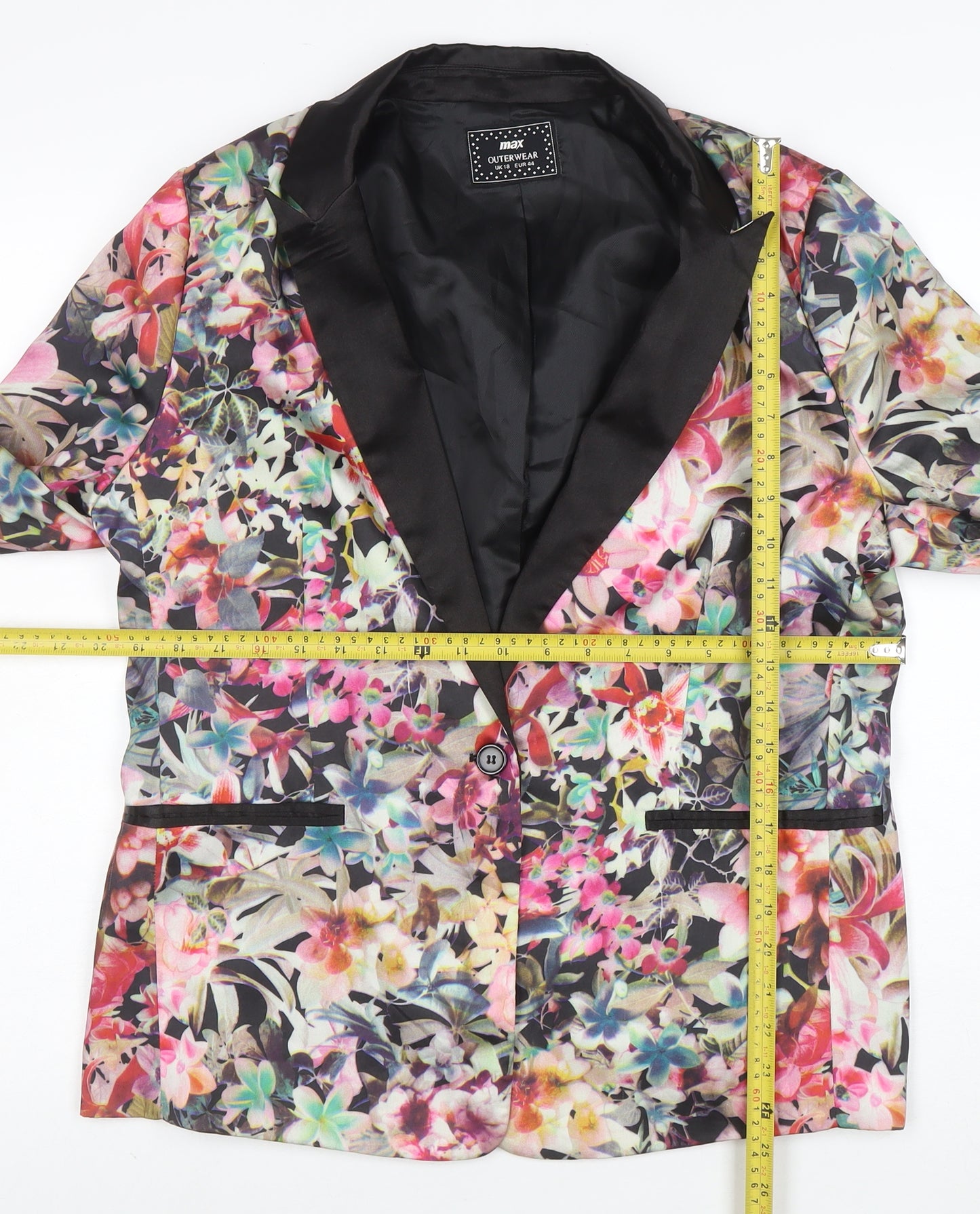 Max Women Floral Blazer UK 18 Multicoloured Shawl Lapel Jacket