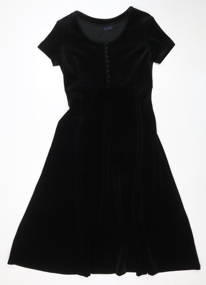 Alexon Women's Black Velvet Fit & Flare Dress Size 14