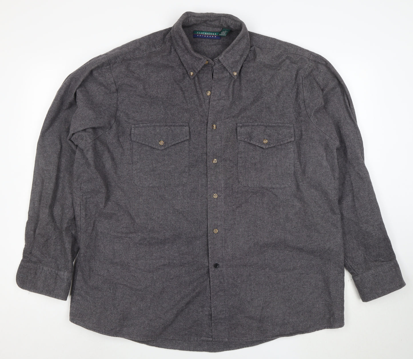 Claybrooke Outdoors Men's Grey Flannel Button-Up Shirt XL