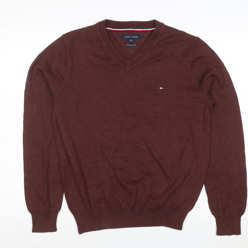 Tommy Hilfiger Men’s Brown Cotton V-Neck Jumper Size S