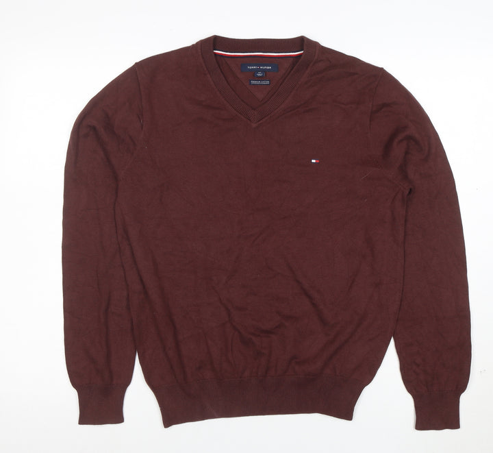 Tommy Hilfiger Men’s Brown Cotton V-Neck Jumper Size S