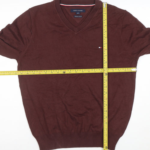 Tommy Hilfiger Men’s Brown Cotton V-Neck Jumper Size S