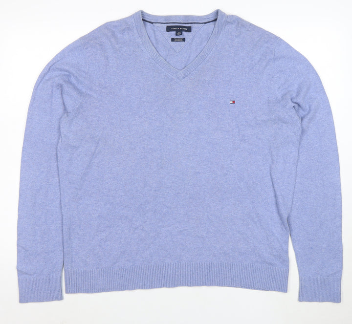 Tommy Hilfiger Men's Blue Cotton Cashmere V-Neck Jumper XL