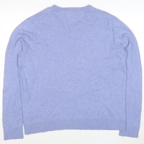 Tommy Hilfiger Men's Blue Cotton Cashmere V-Neck Jumper XL