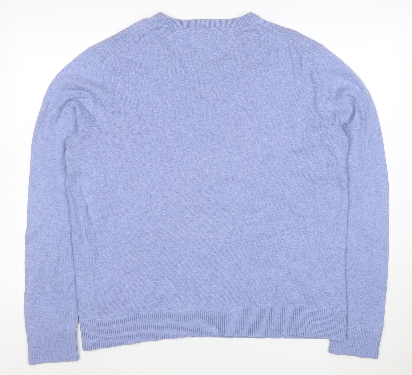 Tommy Hilfiger Men's Blue Cotton Cashmere V-Neck Jumper XL