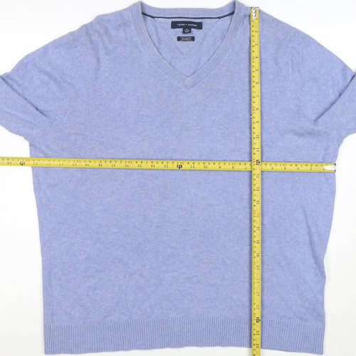 Tommy Hilfiger Men's Blue Cotton Cashmere V-Neck Jumper XL