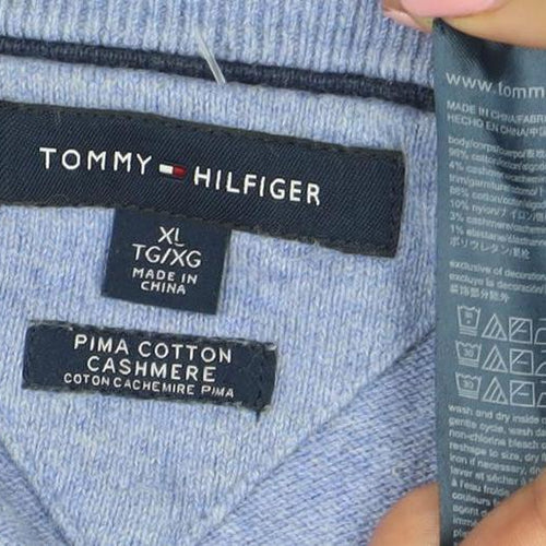Tommy Hilfiger Men's Blue Cotton Cashmere V-Neck Jumper XL