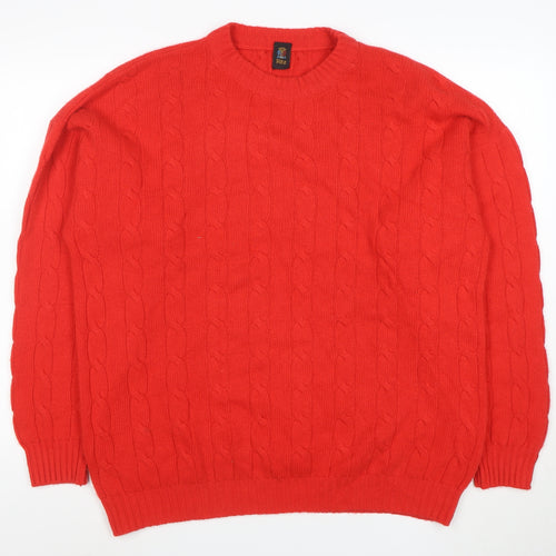 Ritz Men's Red Wool Cashmere Cable Knit Jumper XL