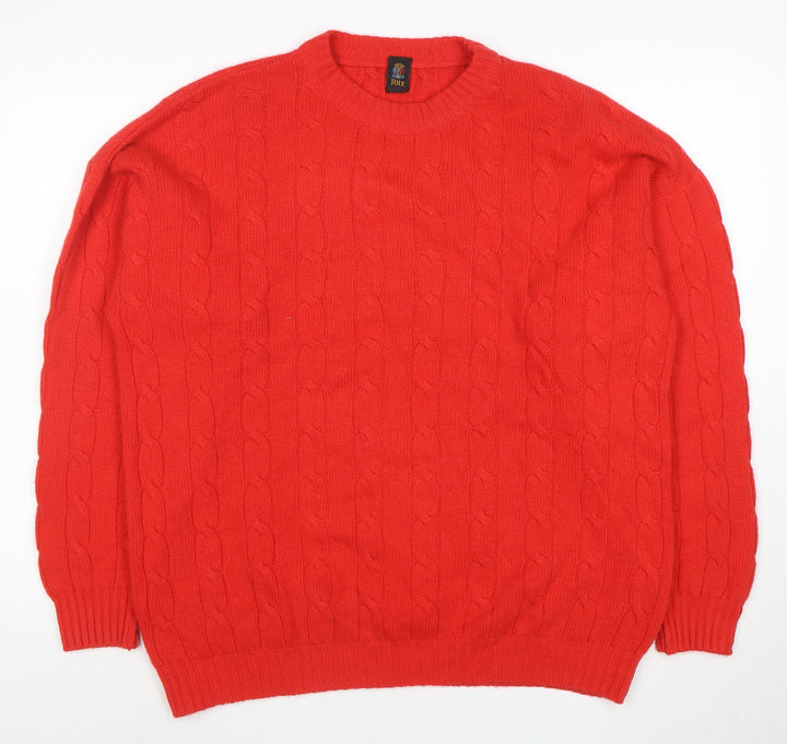 Ritz Men's Red Wool Cashmere Cable Knit Jumper XL