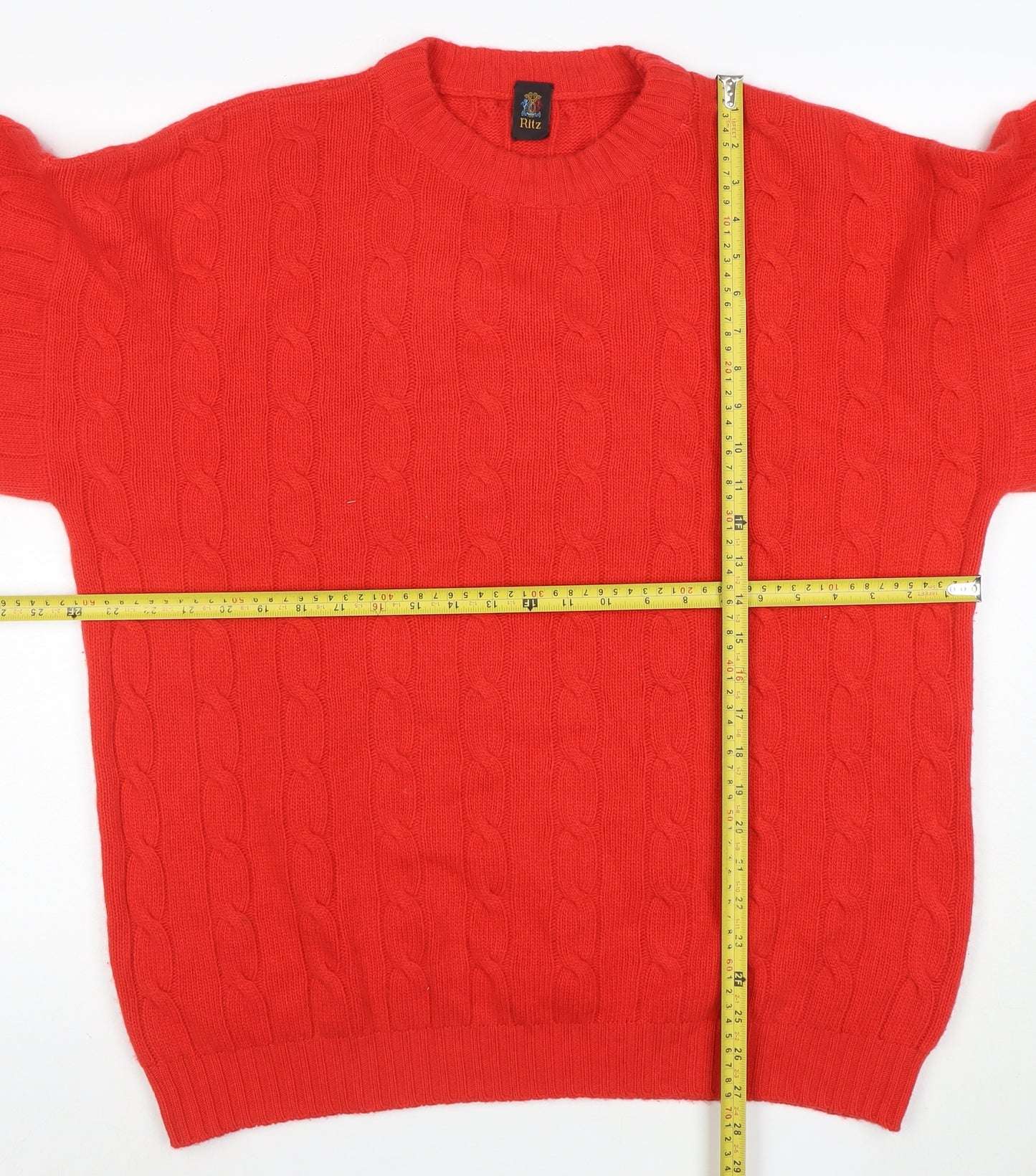 Ritz Men's Red Wool Cashmere Cable Knit Jumper XL