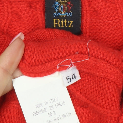 Ritz Men's Red Wool Cashmere Cable Knit Jumper XL