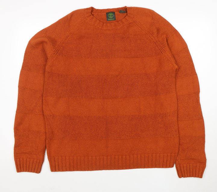 Timberland Men's Orange Cotton Crew Neck Knit Jumper Size L