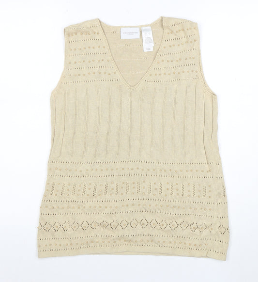 Liz Claiborne Women’s Beige Cotton Linen V-Neck Knit Vest S