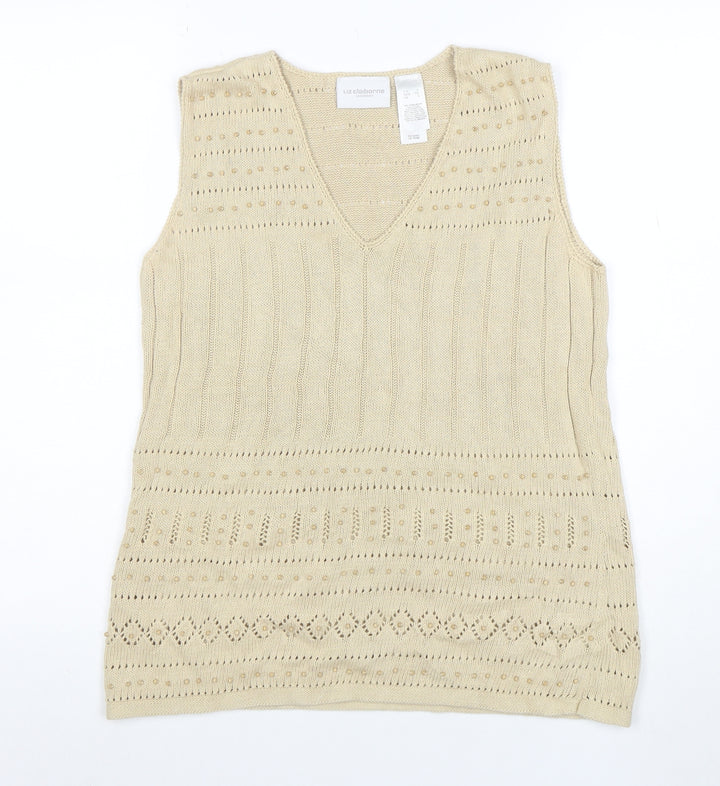 Liz Claiborne Women’s Beige Cotton Linen V-Neck Knit Vest S