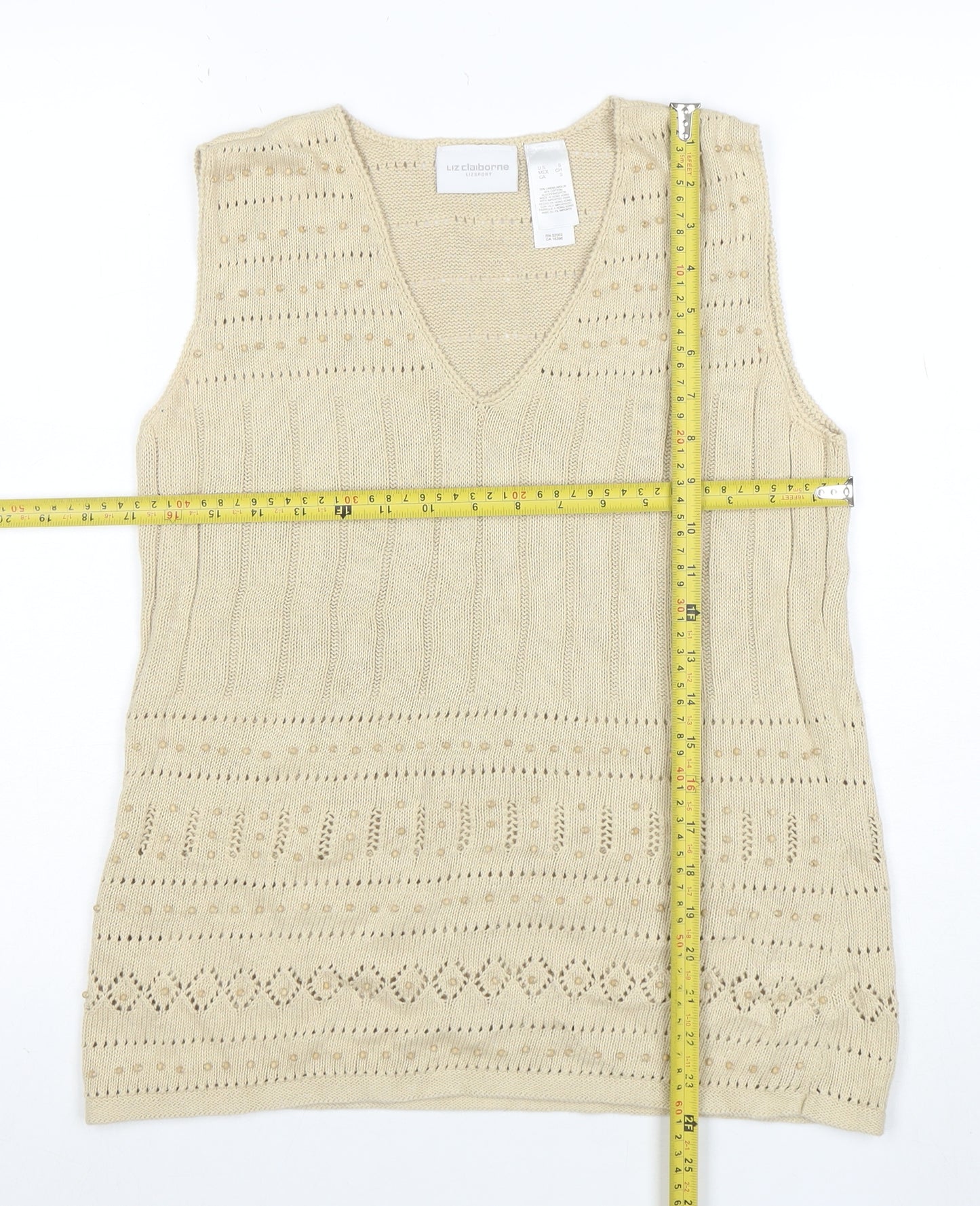 Liz Claiborne Women’s Beige Cotton Linen V-Neck Knit Vest S