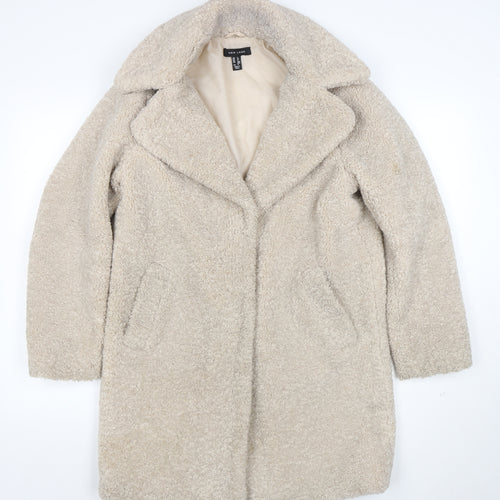 New Look Women’s Beige Teddy Coat UK 8 Mid-Length Fleece Overcoat