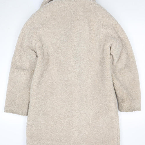 New Look Women’s Beige Teddy Coat UK 8 Mid-Length Fleece Overcoat