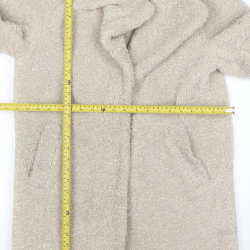 New Look Women’s Beige Teddy Coat UK 8 Mid-Length Fleece Overcoat