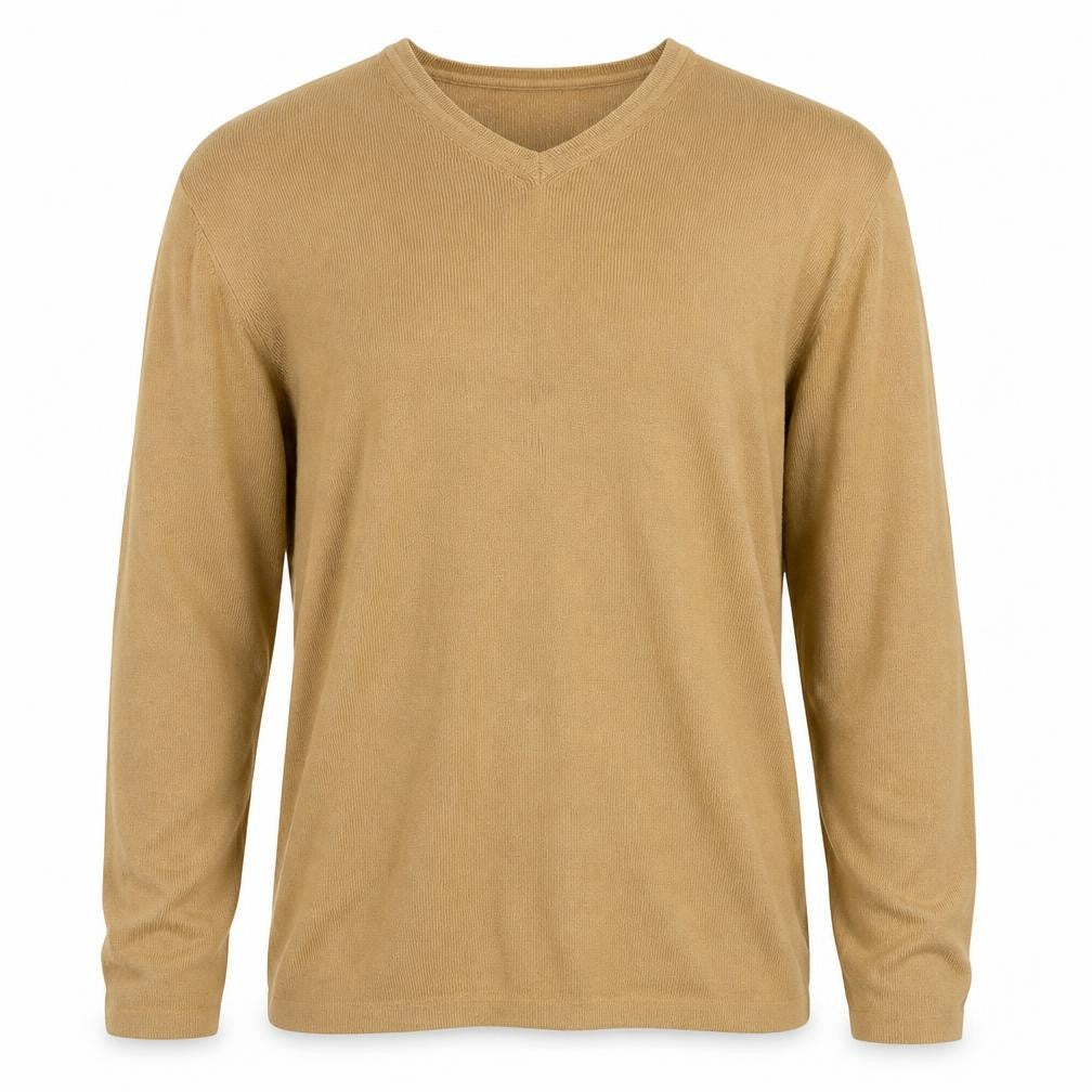 Front view of Guess Men Beige XXL V-Neck Cotton jumper