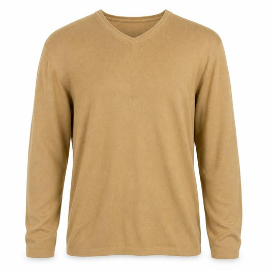 Front view of Guess Men Beige XXL V-Neck Cotton jumper