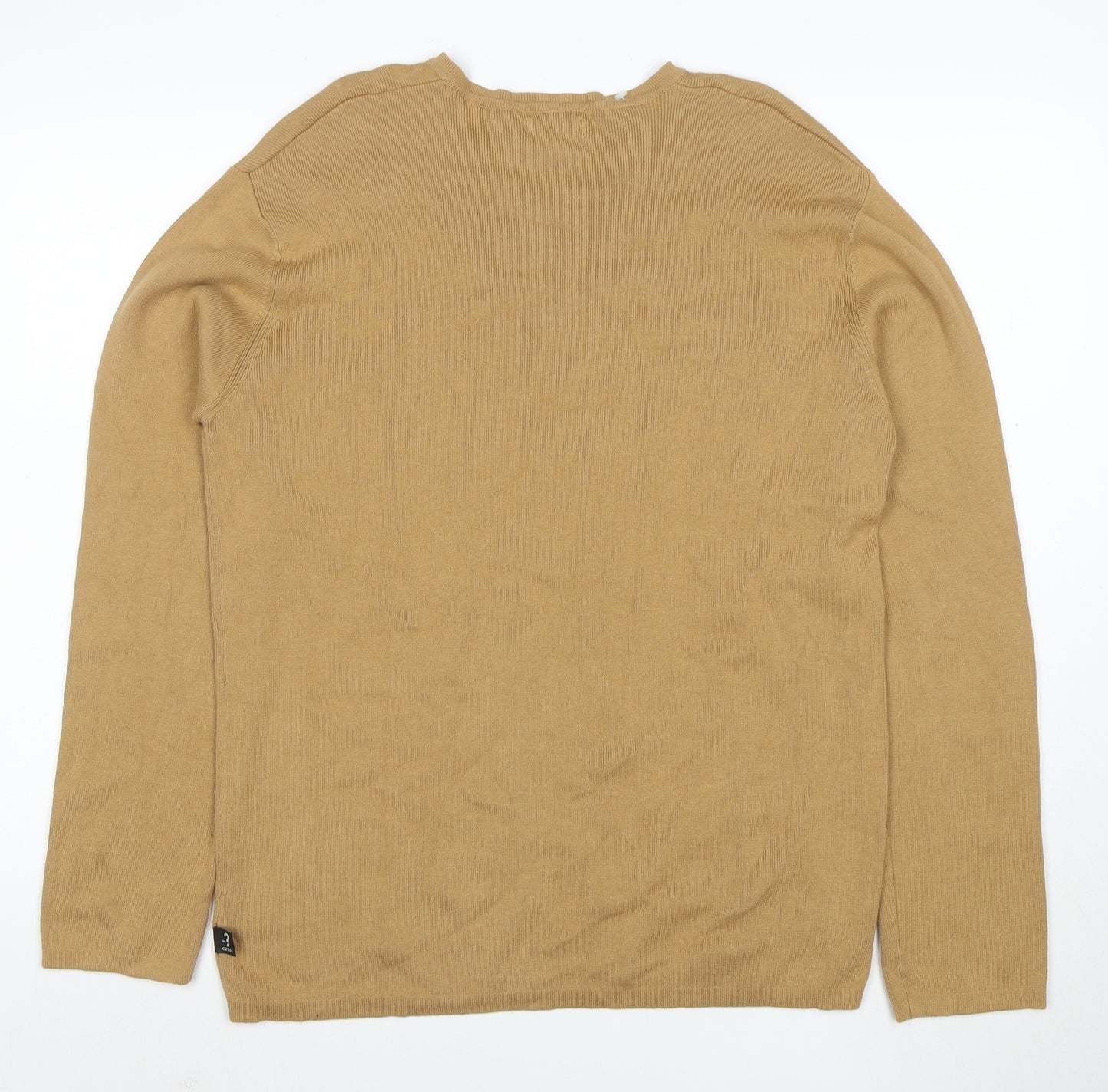 Guess Men Beige XXL V-Neck Cotton Pullover Jumper