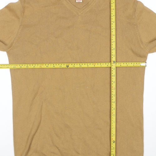 Guess Men Beige XXL V-Neck Cotton Pullover Jumper