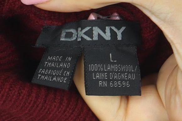 DKNY Men’s Red Wool Roll Neck Jumper Size L Classic Knitwear