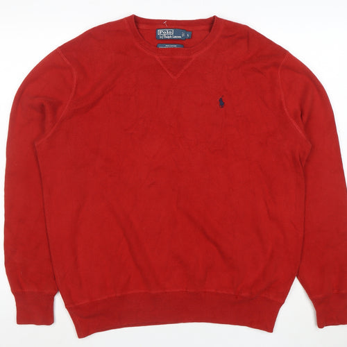 Polo Ralph Lauren Men's Red Cotton Crew Neck Jumper Size L