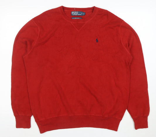 Polo Ralph Lauren Men's Red Cotton Crew Neck Jumper Size L