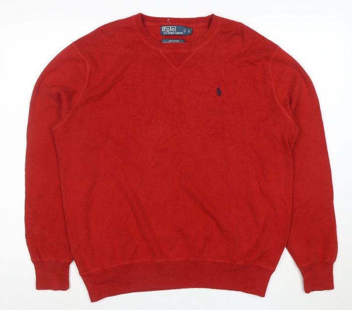 Polo Ralph Lauren Men's Red Cotton Crew Neck Jumper Size L