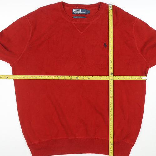 Polo Ralph Lauren Men's Red Cotton Crew Neck Jumper Size L