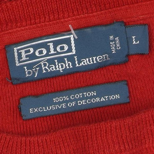 Polo Ralph Lauren Men's Red Cotton Crew Neck Jumper Size L