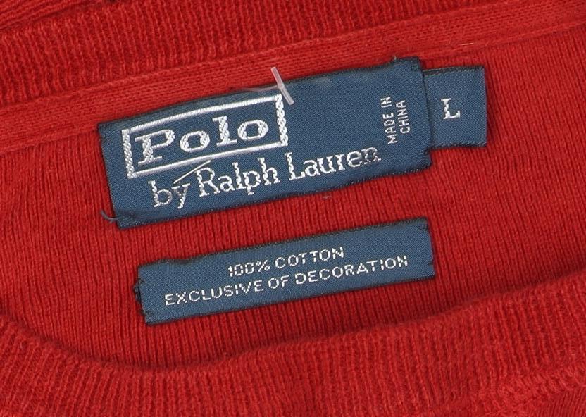 Polo Ralph Lauren Men's Red Cotton Crew Neck Jumper Size L