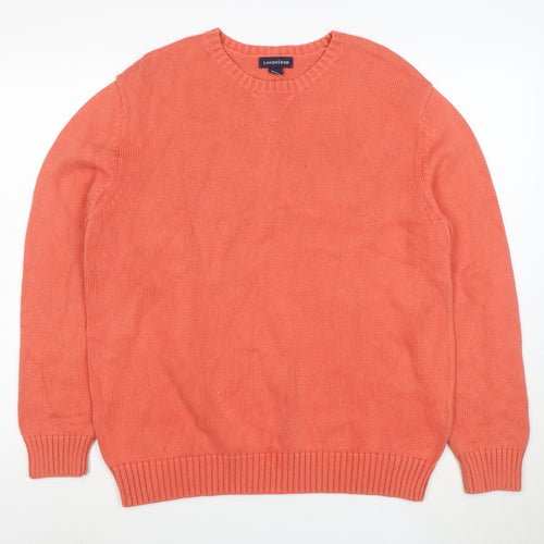 Lands' End Men's Orange Cotton Crew Neck Pullover Jumper L