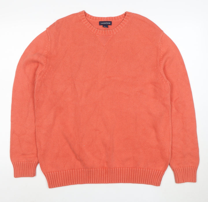 Lands' End Men's Orange Cotton Crew Neck Pullover Jumper L