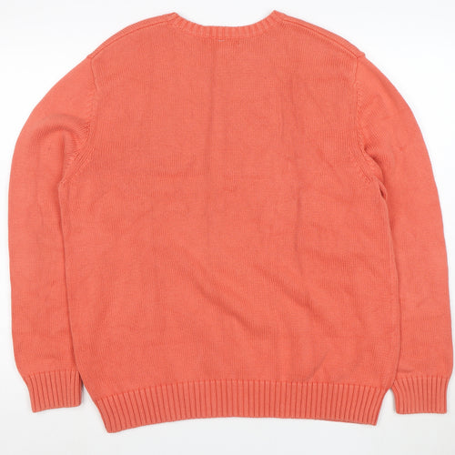Lands' End Men's Orange Cotton Crew Neck Pullover Jumper L