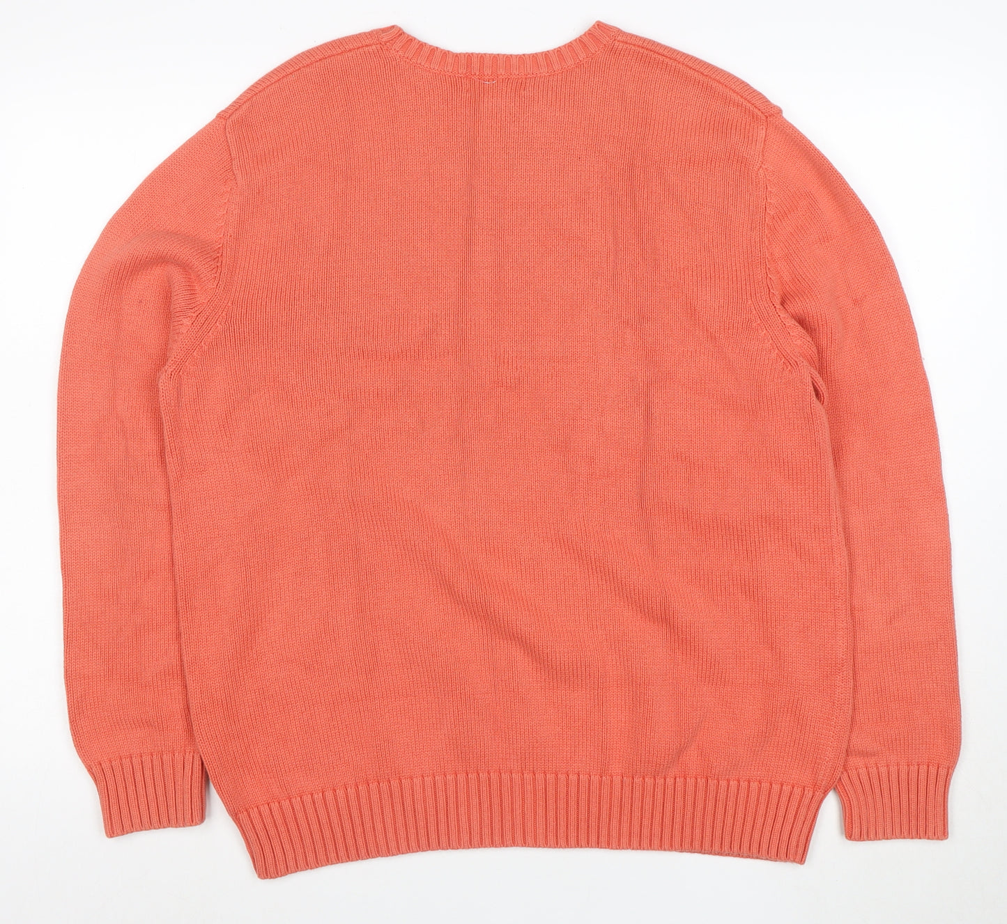 Lands' End Men's Orange Cotton Crew Neck Pullover Jumper L