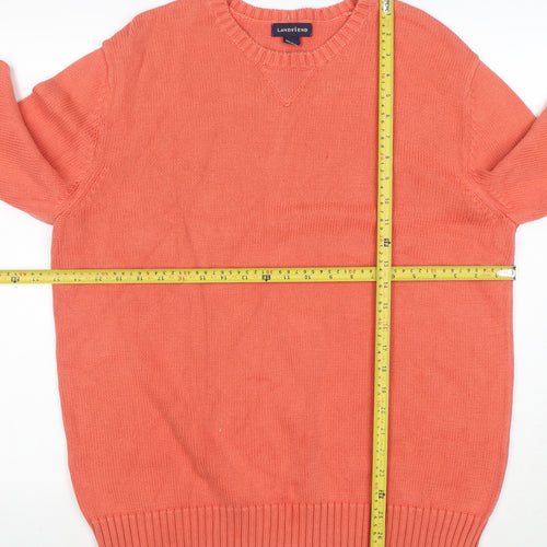 Lands' End Men's Orange Cotton Crew Neck Pullover Jumper L