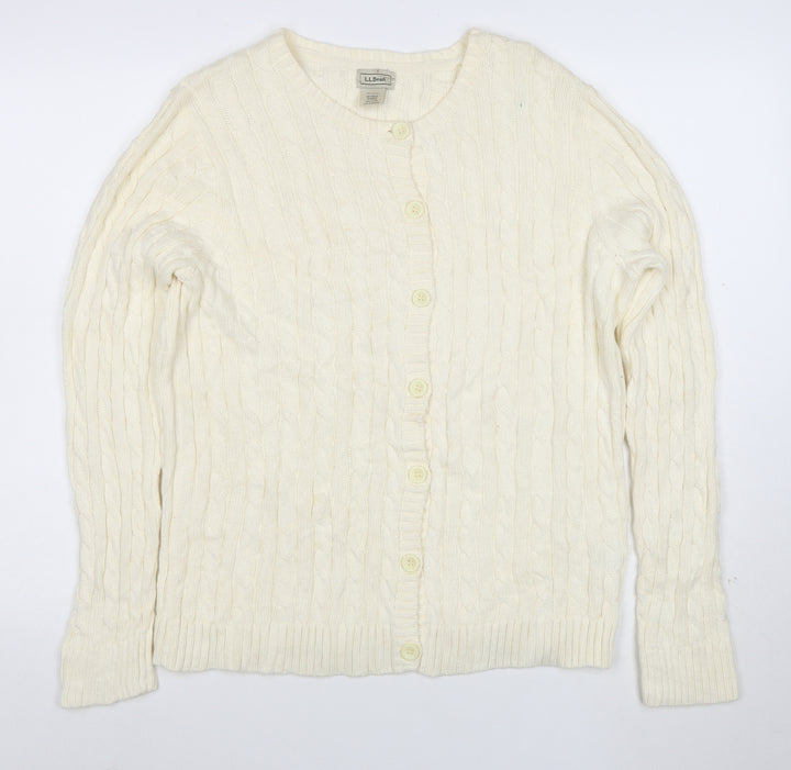 L.L. Bean Men's Ivory Cotton Cable Knit Cardigan M