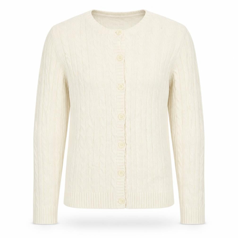Front view of L.L. Bean Men's Ivory Cotton Cable Knit Cardigan M