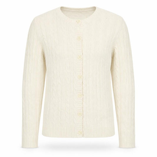 Front view of L.L. Bean Men's Ivory Cotton Cable Knit Cardigan M