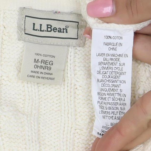 L.L. Bean Men's Ivory Cotton Cable Knit Cardigan M