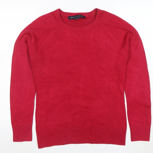 French Connection Women's Red Cotton Blend Crew Neck Jumper Size L