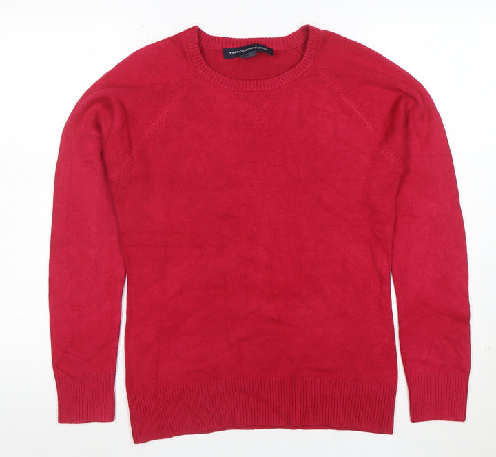 French Connection Women's Red Cotton Blend Crew Neck Jumper Size L