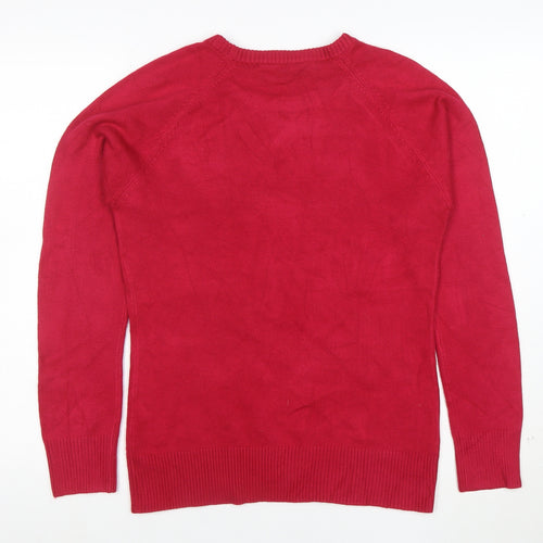 French Connection Women's Red Cotton Blend Crew Neck Jumper Size L