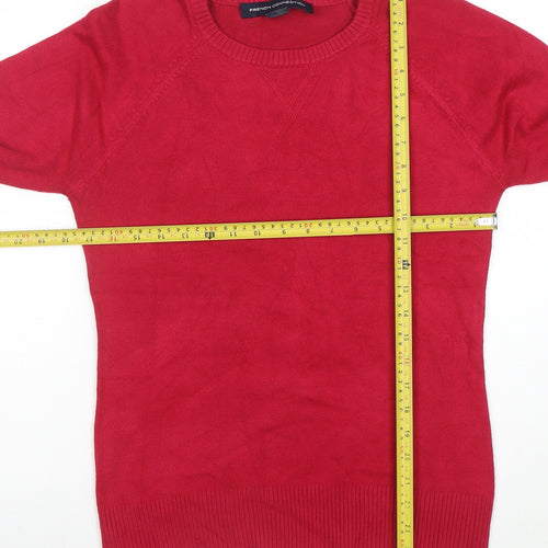 French Connection Women's Red Cotton Blend Crew Neck Jumper Size L