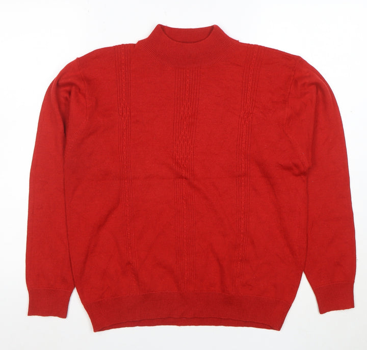 Alfred Dunner Women's Red Mock Neck Wool Blend Cable Knit Jumper Size L