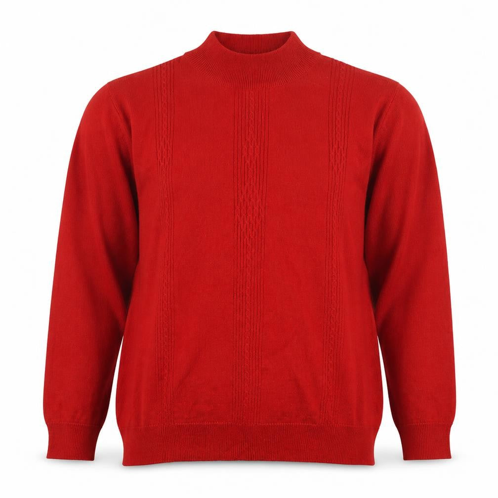 Front view of Alfred Dunner Women's Red Mock Neck Wool Blend Cable Knit Jumper, size L