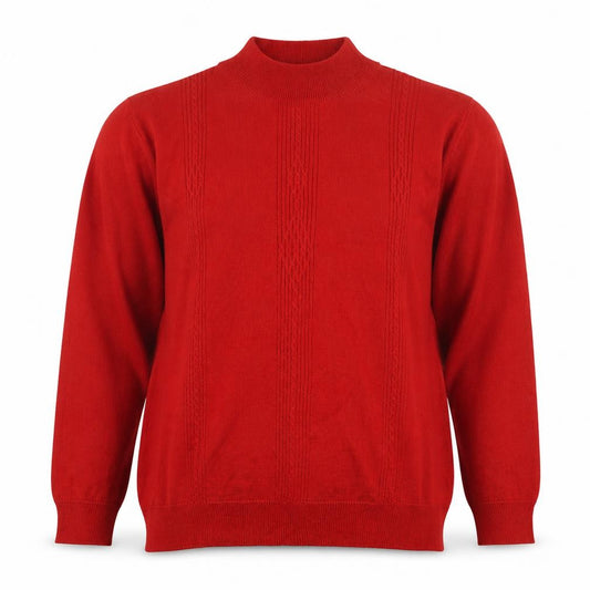 Front view of Alfred Dunner Women's Red Mock Neck Wool Blend Cable Knit Jumper, size L