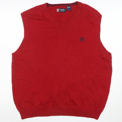 Chaps Men's Red Cotton V-Neck Sleeveless Vest Jumper Size L